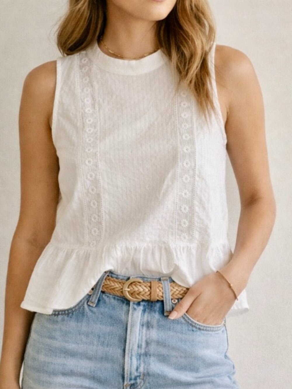 Love & Piece women's summer top Med ivory lace embroidery boho cottagecore